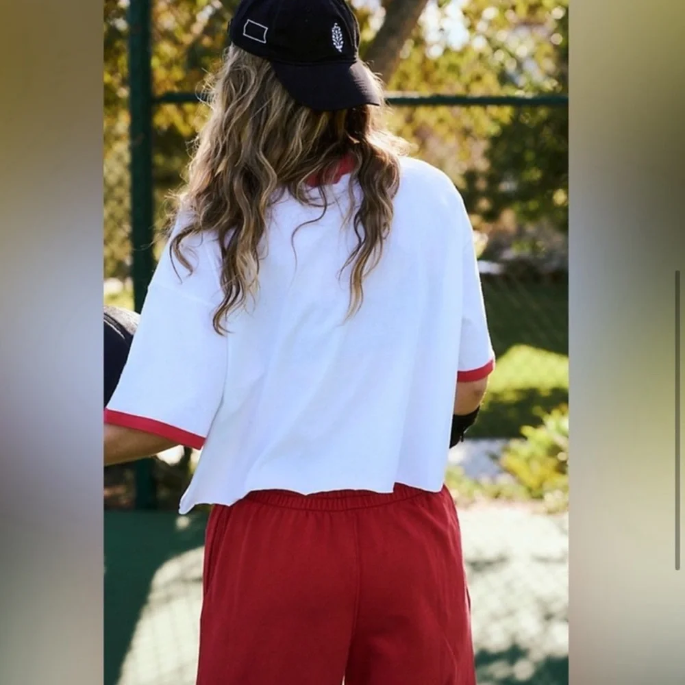 NEW! FP Movement by Free People White and Red Crop Top, Small - Picture 4 of 6